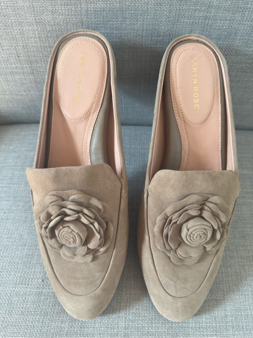 Taryn Rose Taupe Floral Mules - Never Worn!